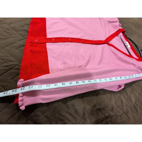 Pink v-neck varsity style cardigan pink w/red trim by Candace Cameron Brue, XL - Picture 8 of 8